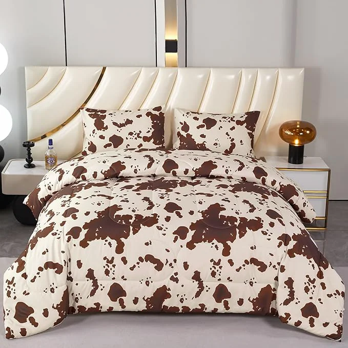 Trusted PERFEMET Brown and Beige Cow Print Bedding Set 3 Pieces Cartoon Cowhide Twin Comforter Set for Kids Teens Boys Girls Farmhouse Style Western Highland Bed Sets Beige Twin Reusable