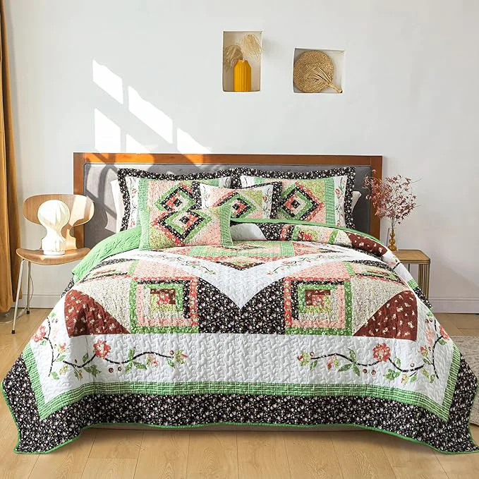 Classic BEDIFANY King Size Comforter Set - Lightweight Cotton Filling Bedspread King Size 98 x 106 inch - Comfortable Farmhouse Quilt Bedding Sets for Bed Decorations - All Seasons 3 Pieces Minimalist