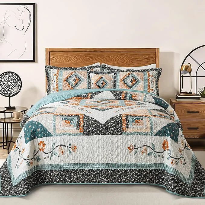 Durable BEDIFANY Twin Size Bedspread Sets Floral Cotton Lightweight Quilt Twin XL Size 68 x 86 inch Garden Style Quilt Bedding Sets for All Seasons 2 Pieces Secure