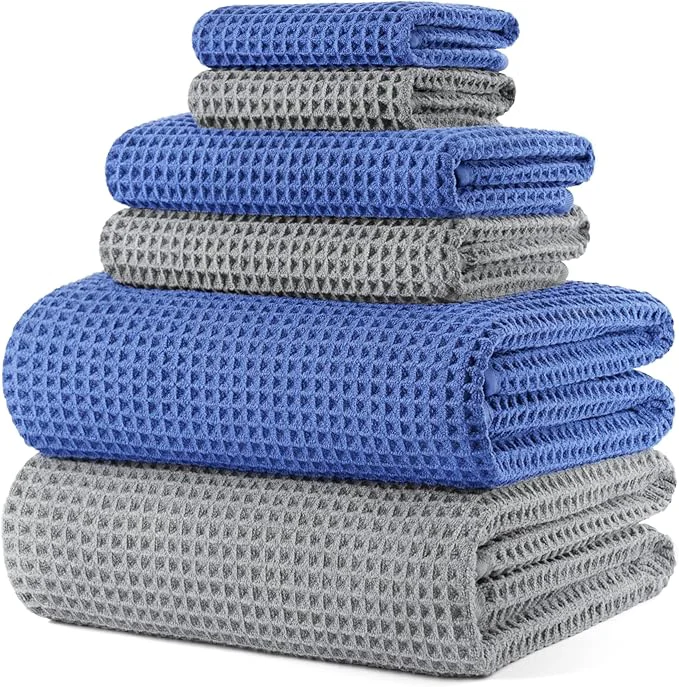 Casual POLYTE 430 GSM Microfiber Quick Dry Lint Oversize Bath Towel Set 6 Piece Solid