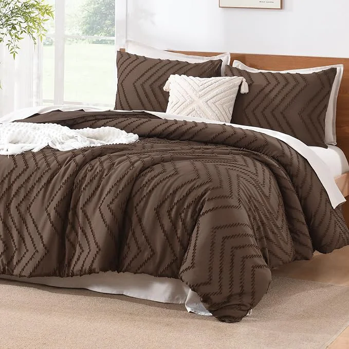 Efficient Litanika Brown Queen Size Comforter Sets 3 Pieces Lightweight Chevron Tufted Bedding Comforter Set Fluffy Down Comforter Bed Set Gift Choice 90x90In Comforter and 2 Pillowcases Enhanced