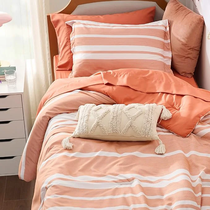 Smart Bedsure Twin XL Comforter Set 5 Pieces Burnt Orange Striped Bedding Set for All Seasons Reversible Cationic Dyeing Bed in a Bag with Comforter Sheets Pillowcase amp Sham Reliable