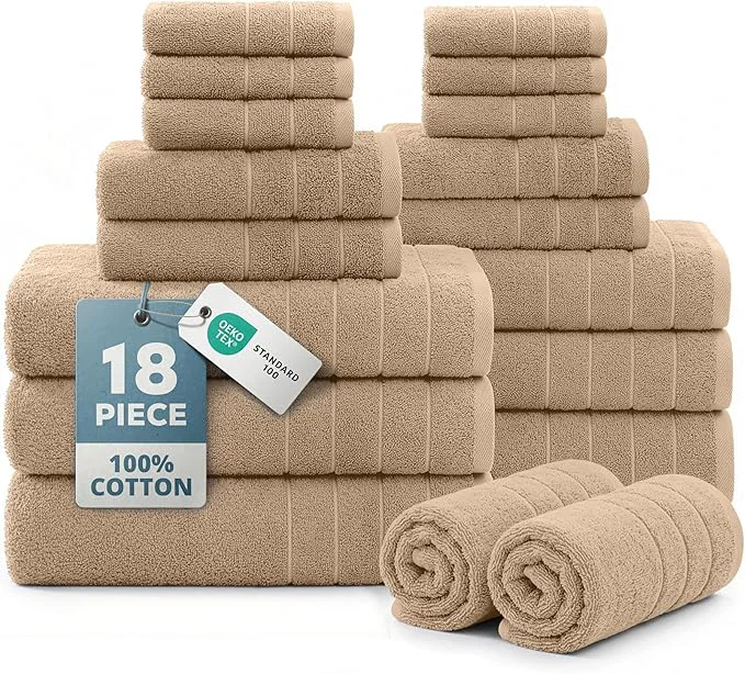 Crafted Casa Platino 18 Pcs Cotton Towel Set Dependable