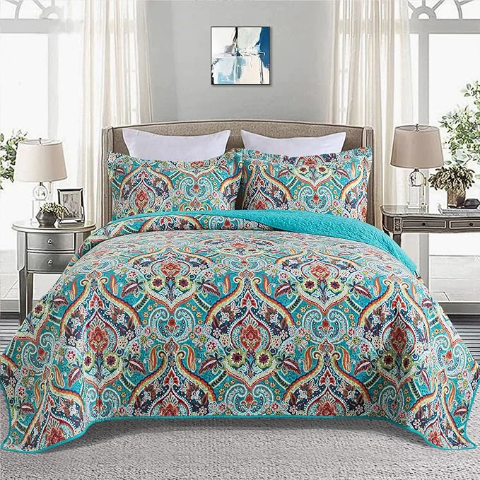 Carefully Designed BEDIFANY Cotton Queen Quilt Set - Lightweight Queen Size Quilts Bedding Set for a Comfortable Sleep - Reversible Bedspread Coverlet 90 98 in with Boho Pattern 3 Pieces Clean