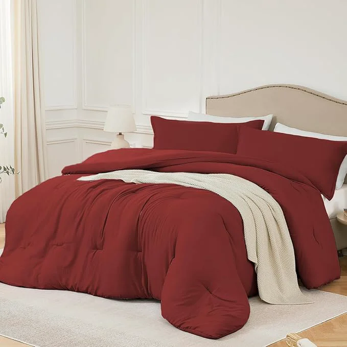 Oversized King Comforter Set Dark Red 3PCS Soft Lightweight Breathable Bedding Comforter for All Season Oversized King Size 120 39 39 ×98 39 39 Comforter amp 2 Pillowcases Durable