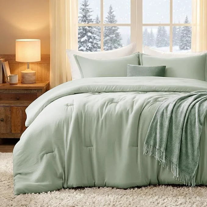 Fine Crafted Full Comforter Sets SageGreen 3PCS Soft Lightweight Breathable Bedding Comforter Sets for All Season Full Size 82 39 39 ×86 39 39 Comforter amp 2 Pillowcases Long-Lasting