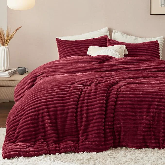 Fine Crafted Bedsure Twin Twin XL Size Comforter - GentleSoft™ 2 Pieces Double-Side Fleece Fluffy Dark Red Comforter Set Cozy Striped Room Decor Aesthetic Luxury Twin Bedding Sets 1 Pillowcase 68x88 Inches Smart
