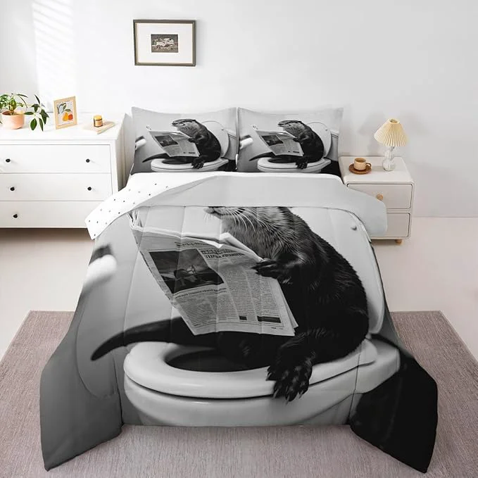 Refined Erosebridal Sea Otter Quilt Insert Toddler Size Marine Animal Bedding Set for Kids Men Women Reading Newspaper Cute Kawaii White Beige Comforter Warm Soft Comforter Set User-Friendly