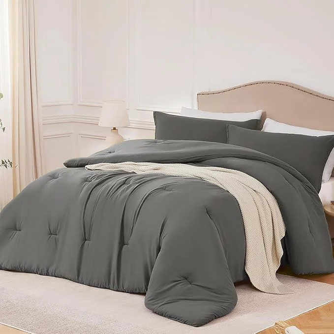 Trendy Oversized Queen Comforter Sets Grey 3PCS Soft Lightweight Breathable Bedding Comforter Sets for All Season Queen XL 98 39 39 ×98 39 39 Comforter amp 2 Pillowcases Advanced