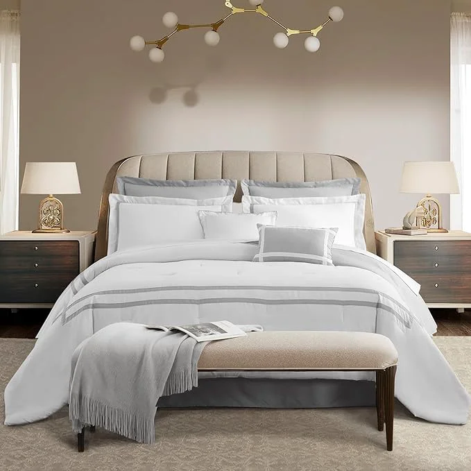 Efficient Wonderful White Comforter Set King 8-Piece Hydro-Brushed Wooly Feel Hotel Style Modern Luxury Bedding Comforter Set with Matching Fitted Sheet Flat Sheet Pillow Sham Decor Pillows for All Season Reliable