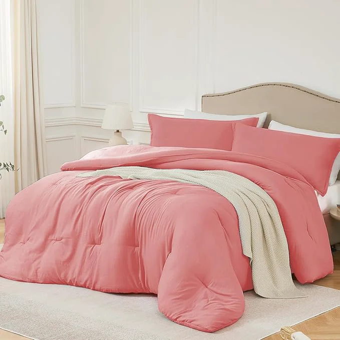 Fast Oversized Queen Comforter Set Peach Pink Extra Length Fit for Thick Mattresses 3PCS Bedding Comforter for All Season Oversized Queen Size 98 39 39 ×98 39 39 Comforter amp 2 Pillowcases Official