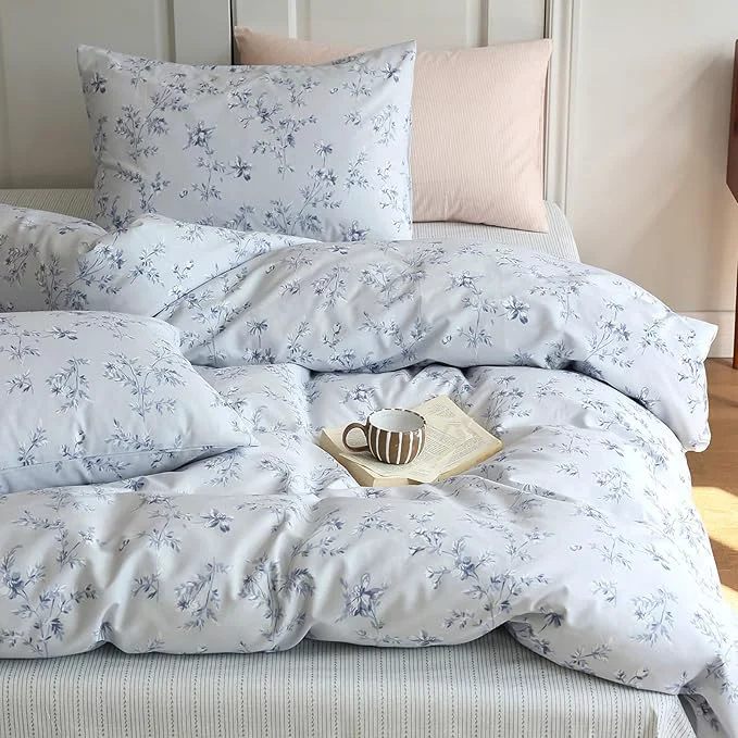 Versatile HighBuy Cozy Blue Floral Comforter Set King Size 3 Piece Bedding Comforter King with 2 Pillowcases Boho Style Comfy Soft King Comforter Set Women Girl All Season Bedding Collection High-Performance