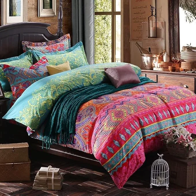Proven Boho Twin Comforter Set Soft Chic Bedding Twin Comforter Set 2 Pieces Lightweight Exotic Red Teal Bohemian Mandala Colorful Retro Printed Comforter Set for All Seasons Luxury Comfy Effective