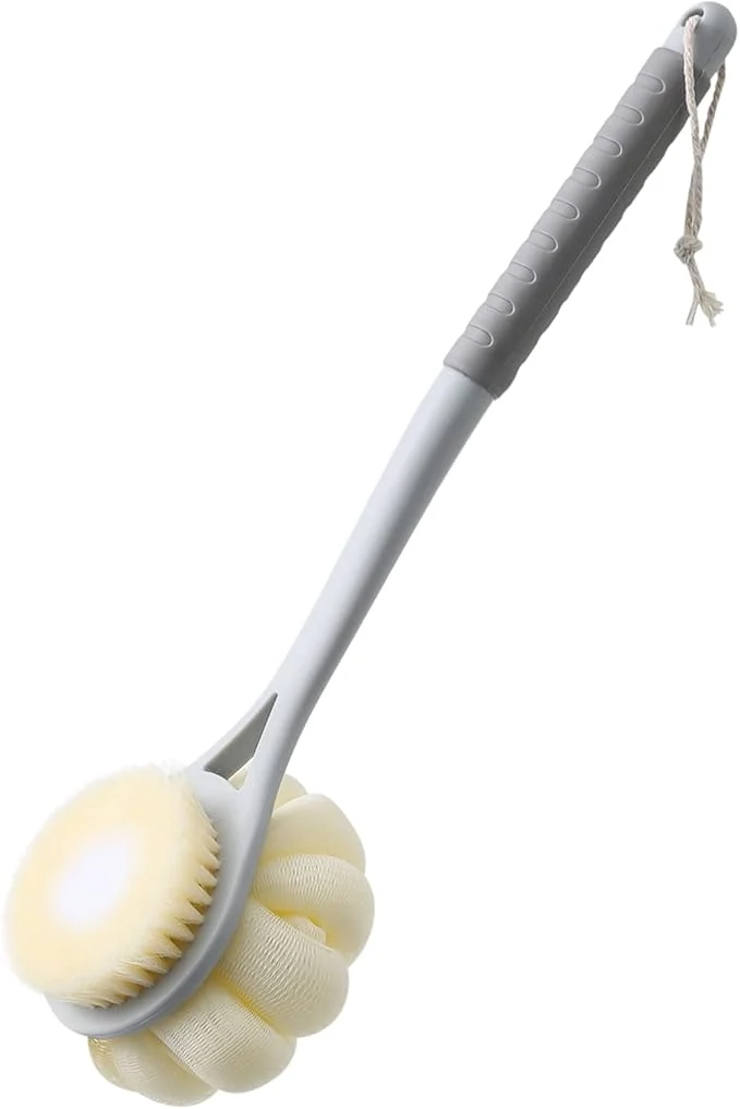 Crafted Shower Body Brush Soft Bristles and Beautiful Pumpkin Loofah 14 Long Handle Modern