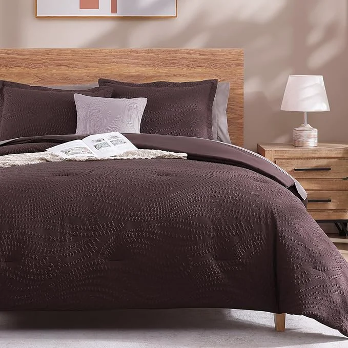 Smooth Geniospin King Comforter Set - 7 Pieces Purple Bedding Set Botanical Textured Comforter Set All Season Comfortable Bed in a Bag with Comforter Sheets Pillowcases amp Shams Authentic