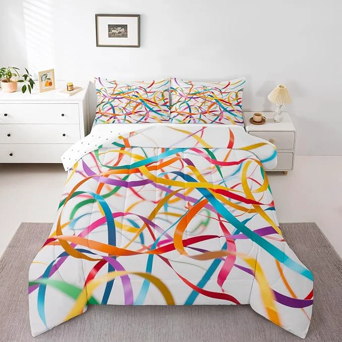 Easy-to-Use Erosebridal Bedding Set Twin Size Rainbow Stripe Comforter Set for Kids Girls Boys Aesthetic White Teal Blue Comforter Warm Soft Quilt Insert Elite