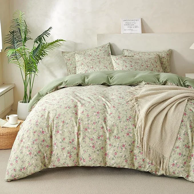Optimized Comforter King Size Floral Soft 3 Pieces Chic Crinkle Gauze Fabric Garden Style Floral Print Botanical Comforter for All Seasons Luxury Warmth Comfy Breathable with 2 Pillowcases Proven