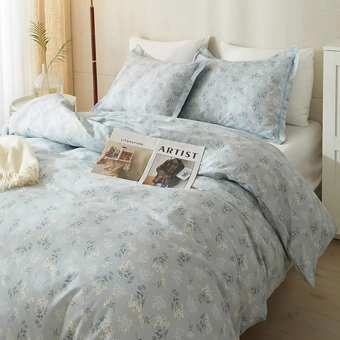 Top-Quality HighBuy Blue Floral Comforter Set Queen 3 Piece Boho Bedding Comforter Set Queen for Women Girls Bedroom Luxury Decorative Comforter Bed Set Include 1 Floral Comforter and 2 Pillowcase Original Design