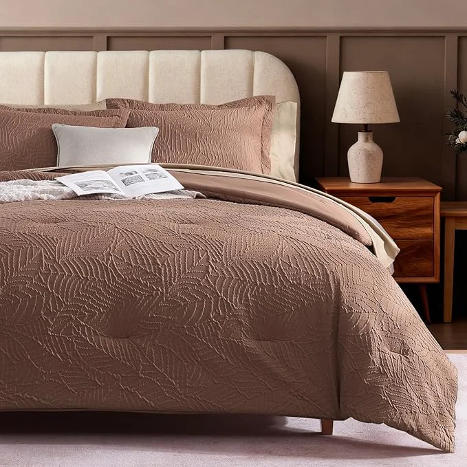 Powerful Geniospin Twin Comforter Set - 5 Pieces Brown Textured Bed in Bag Twin Bedding Sets with Comforter Sheets Pillowcases amp Shams All Season Brown Bedding Premium