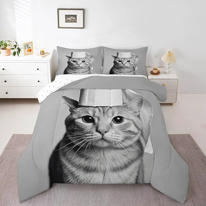 Responsible Erosebridal Kitten Bedding Set Toddler Size Cat Comforter Set for Kids Boys Girls 3D Kawaii Cute Hat Bowl Black Grey Comforter Warm Soft Quilt Insert High-Grade