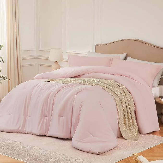 Practical Oversized King Comforter Set Blush Pink 3PCS Soft Lightweight Breathable Bedding Comforter for All Season Oversized King Size 120 39 39 ×98 39 39 Comforter amp 2 Pillowcases Top-Quality