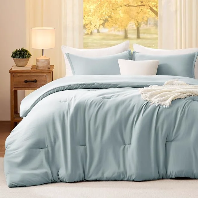 Fine Crafted Oversized King Comforter Set Mist Blue 3PCS Soft Lightweight Breathable Bedding Comforter for All Season Oversized King Size 120 39 39 ×98 39 39 Comforter amp 2 Pillowcases Quality