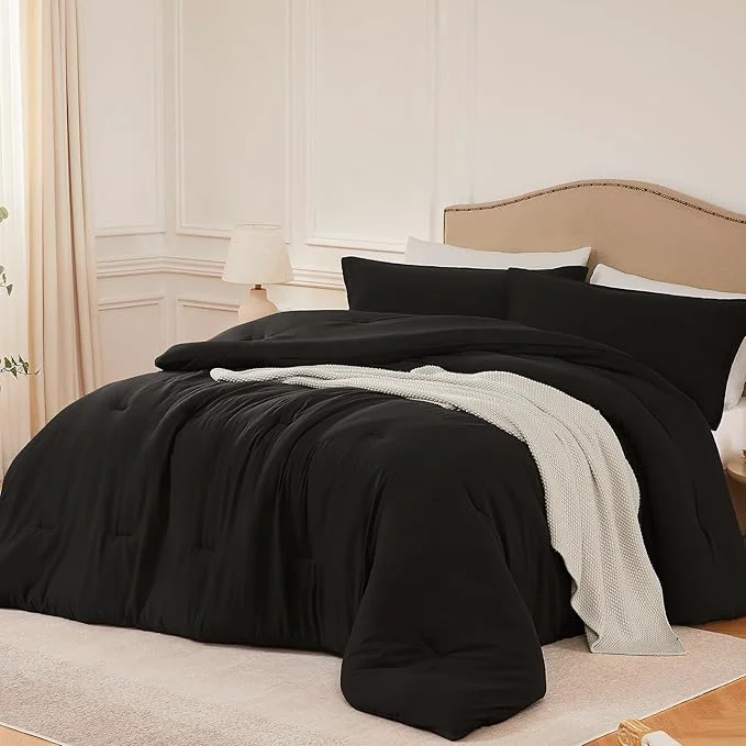 Genuine Queen Comforter Sets Black 3PCS Soft Lightweight Breathable Bedding Comforter Sets for All Season Queen Size 90 39 39 ×90 39 39 Comforter amp 2 Pillowcases Fast