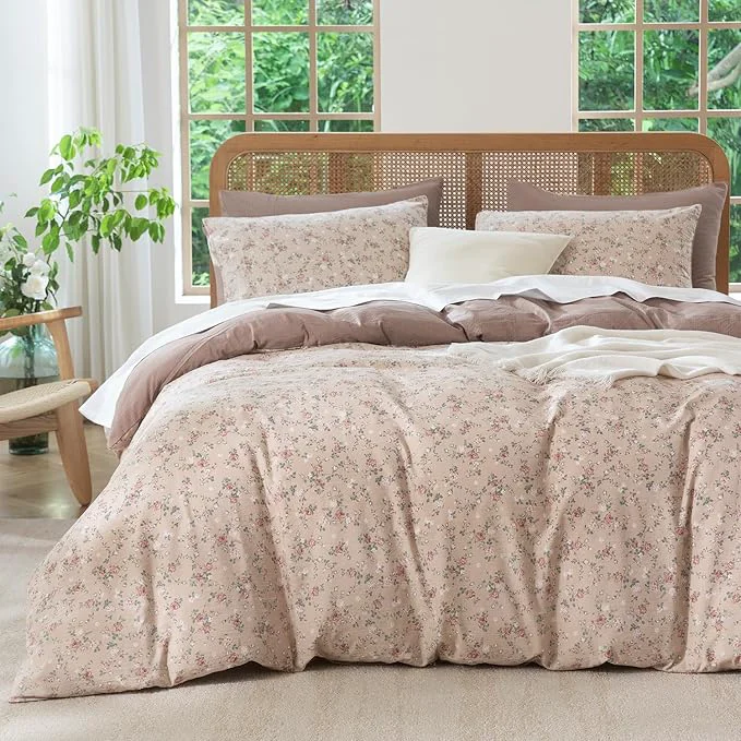 Elite Queen Size Comforter Set Floral Soft 3 Pieces Chic Crinkle Gauze Fabric Garden Style Vintage Floral Print Botanical Comforter for All Seasons Luxury Warmth Comfy Breathable with 2 Pillowcases Outstanding