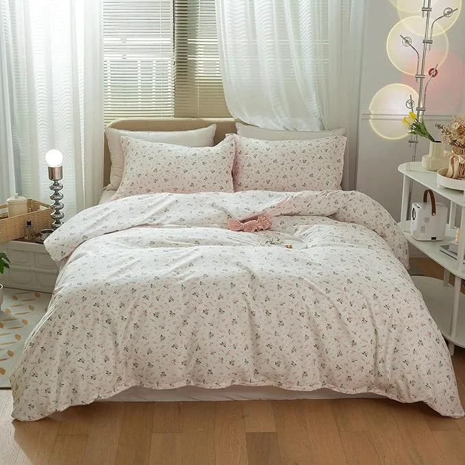 Innovative HighBuy Floral Comforter Set Full Size White Pink Floral Bedding Comforter Sets Full Bed Bedding Sets Aesthetic Botanical Comforter Set Vintage Artisan