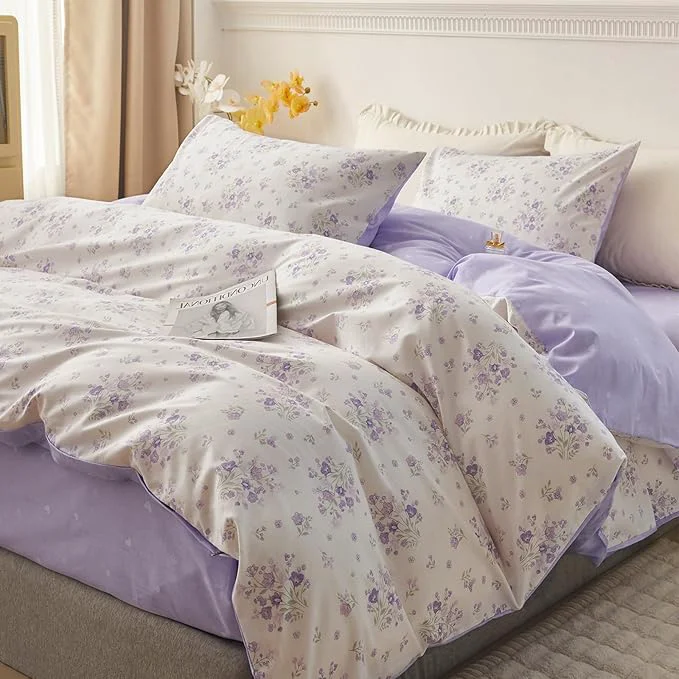 Organic HighBuy Botanical Floral Comforter for Twin XL Bed Reversible Fluffy Comforter Set with Purple Flower Cottagecore Bedding Sets 3 Piece for Teen Girl 1 Floral Comforter and 2 Pillowcases All Season Reliable