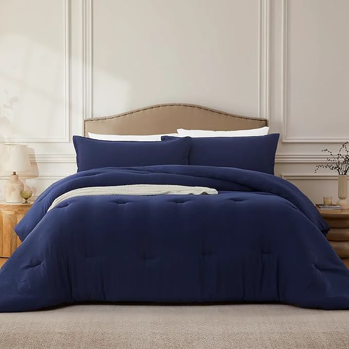 High-Quality Full Comforter Sets Navyblue 3PCS Soft Lightweight Breathable Bedding Comforter Sets for All Season Full Size 82 39 39 ×86 39 39 Comforter amp 2 Pillowcases Luxury