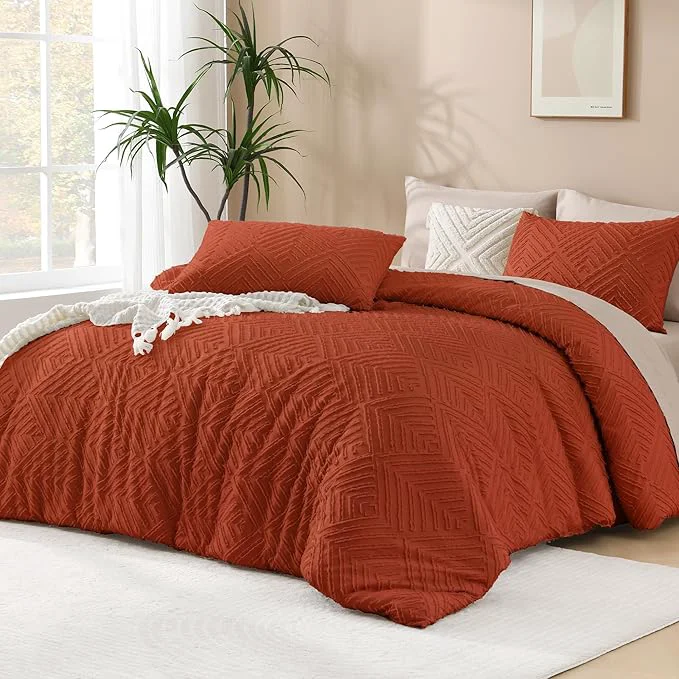 Superior Andency Full Size Comforter Sets Burnt Orange Boho Lightweight Full Bed Set Terracotta Fluffy Bedding Set amp Collections 3 Pieces Rust Tufted Design 79x90Inches 1 Comforter and 2 Pillow Shams Reliable