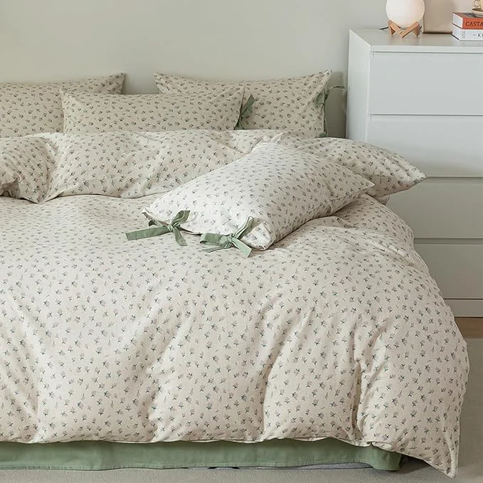 Specialty HighBuy Girl Floral Comforter Set Full Cute Boho Full Size Comforter Bedding Sets for Kids with 2 Bow Tie Pillowcases Cottagecore 3 Piece Coquette Bedding Comforter Sets Bed Set Easy Care Healthy