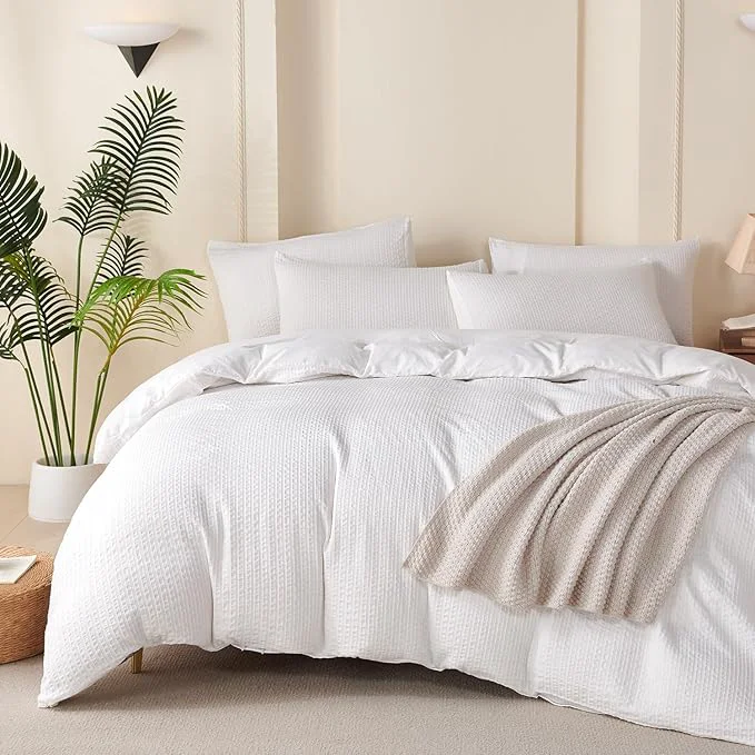 High-Quality Queen Comforter Set Striped White - Soft Luxury Washed Microfiber Jacquard 3 Pieces Bedding Set for All-Season with 2 Pillowcases Breathable Durable Comfy First-Class