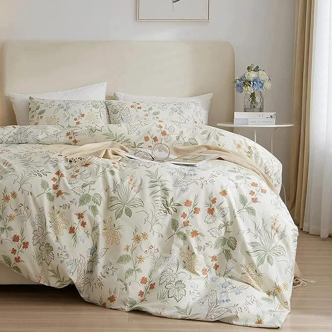 Eco-Friendly HighBuy King Comforter Set Vintage Floral Comforter Sets for Bed Set Aesthetic Green Flower Bedding Comforter Set Women Girl Bedding Sets Boho Comforter 1 King Comforter Soft 2 Pillowcases Long-Lasting