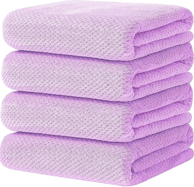 4 Pack Bath Towel Set Waffle Bath Towel Set Microfiber Super Soft Highly Casual