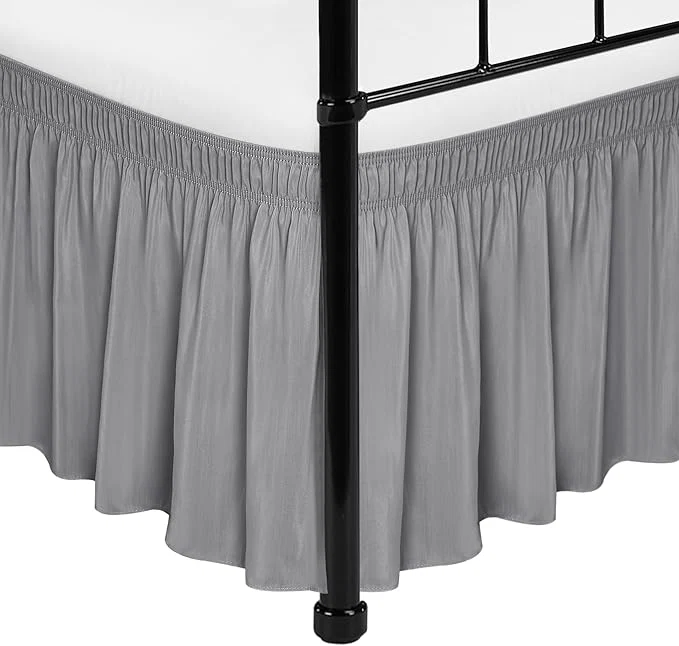 Classic Biscaynebay Wrap Around Bed Skirts with Split Corners for Twin Twin XL Beds 15 quot Drop Silver Grey Adjustable Elastic Dust Ruffles Easy Fit Wrinkle Resistant Silky Luxurious Fabric Machine Washable Organic