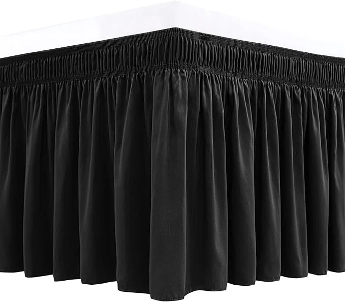 Crafted Biscaynebay Wrap Around Bed Skirts for King amp Cal King Beds with Extra Long Drop of 25 quot Black Adjustable Elastic Dust Ruffles Easy Fit Wrinkle Resistant Silky Luxurious Fabric Machine Washable Genuine
