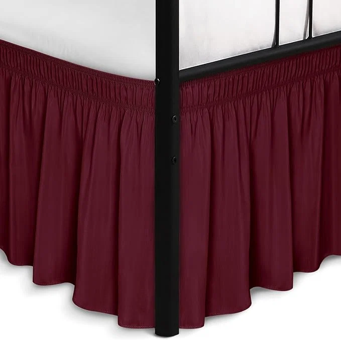 Top-Quality Biscaynebay Wrap Around Bed Skirts with Split Corners for Queen Beds 14 quot Drop Burgundy Elastic Dust Ruffles Adjustable Easy Fit Wrinkle amp Fade Resistant Silky Luxurious Fabric Machine Washable Official