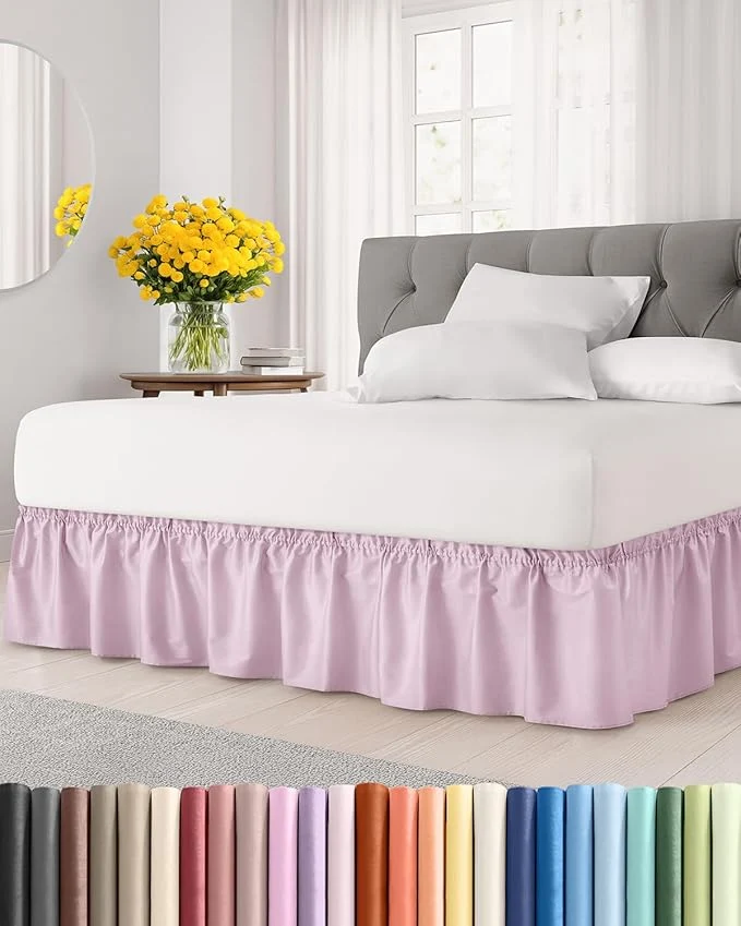 Premium Wrap Around Dust Ruffle Bed Skirt - Light Pink - for Full Size Beds with 21 Inch Drop - Elastic Strap - Adjustable Pleated Bedskirt with Brushed Fabric and Wrinkle - for Women Men Kids amp Teens Comfortable