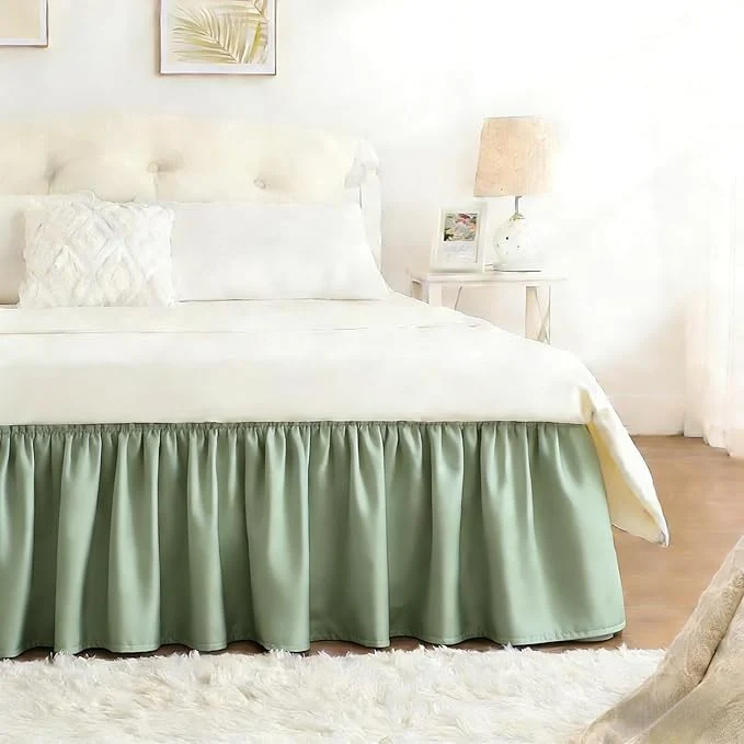 Soft RIMELA Sage Green Bed Skirt Full Size 15 Inch Drop Elastic Bed Skirting for Bed Base and Frame Bedding Dust Ruffle Easy to Install Wrap Around Adjustable Bedskirt Original