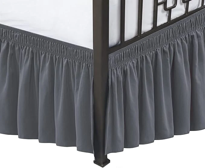 Functional Biscaynebay Wrap Around Bed Skirts with Split Corners for Full Beds 15 quot Drop Dark Grey Adjustable Elastic Dust Ruffles Easy Fit Wrinkle Resistant Silky Luxurious Fabric Machine Washable Superior