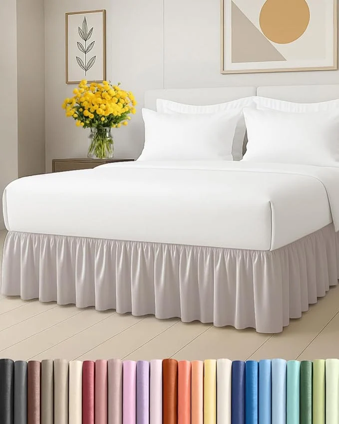 Eco-Friendly Bedskirt Twin Size Ruffle - 18 inch Drop Dust Ruffle Bed Skirt with Platform - Soft Easy Fit Premium Hotel Quality - Wrinkle Fade amp Shrink Resistant - for Women Men Kids and Teens - Light Grey Convenient