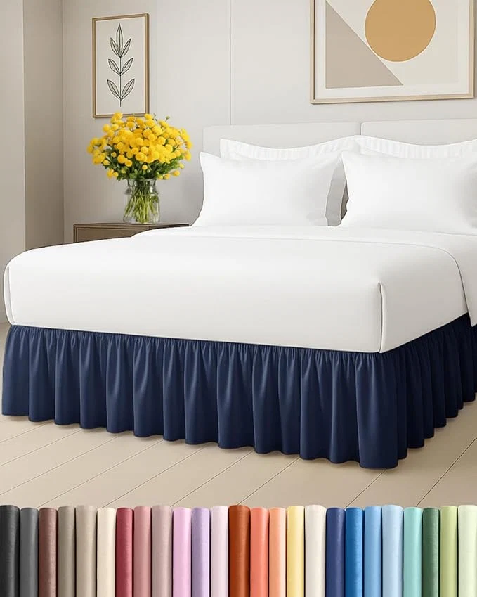 Environmentally Friendly Bedskirt King Size Ruffle - 12 inch Drop Dust Ruffle Bed Skirt with Platform - Ultra-Soft Easy Fit Premium Hotel Quality - Wrinkle Fade amp Shrink Resistant - for Women Men Kids and Teens - Navy Detailed