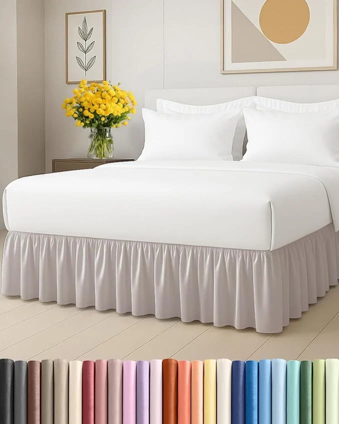 Selected Bedskirt Queen Size Ruffle - 15 inch Drop Dust Ruffle Bed Skirt with Platform - Soft Easy Fit Premium Hotel Quality - Wrinkle Fade amp Shrink Resistant - for Women Men Kids and Teens - Light Grey Effective