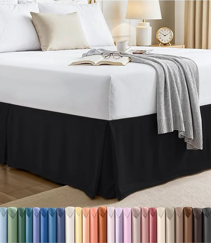 Excellent Utopia Bedding Queen Bed Skirt - Soft Quadruple Pleated Ruffle - Easy Fit with 16 Inch Tailored Drop - Hotel Quality Shrinkage and Fade Resistant Queen Black Fine Crafted