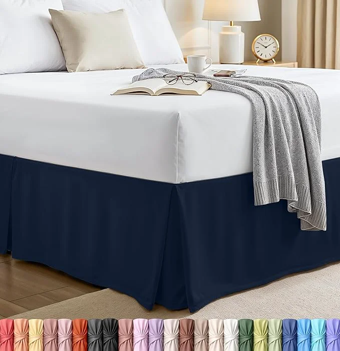 Lightweight Utopia Bedding Full Bed Skirt - Soft Quadruple Pleated Ruffle - Easy Fit with 16 Inch Tailored Drop - Hotel Quality Shrinkage and Fade Resistant Full Navy Comfortable