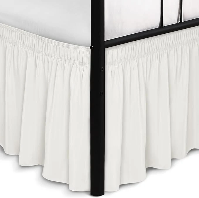 Environmentally Friendly Biscaynebay Wrap Around Bed Skirts with Split Corners for Queen Beds 18 quot Drop Ivory Adjustable Elastic Dust Ruffles Easy Fit Wrinkle Resistant Silky Luxurious Fabric Machine Washable Smooth