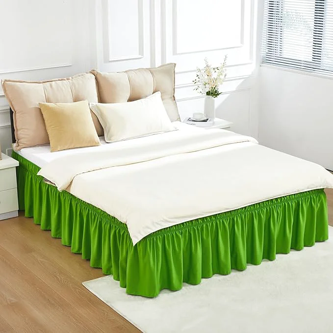 Trendy RIMELA Green Bed Skirt Queen Size 15 Inch Drop Elastic Bed Skirting for Bed Base and Frame Bedding Dust Ruffle Easy to Install Lightweight Wrap Around Adjustable Bedskirt Fine