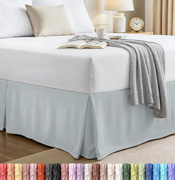 Verified Utopia Bedding King Bed Skirt - Soft Quadruple Pleated Ruffle - Easy Fit with 16 Inch Tailored Drop - Hotel Quality Shrinkage and Fade Resistant King Light Grey Traditional